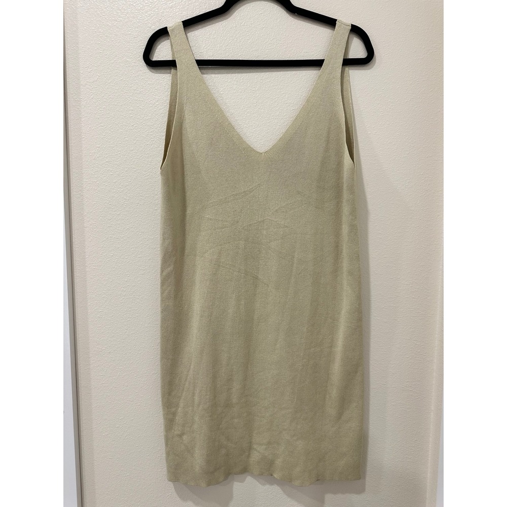 Vintage TSE Cashmere Silk Blend V-Neck Knit Mini Dress Beige Sleeveless Large